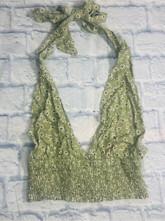 ROMWE Tops - Green Floral Cropped Halter Neck Size XS By Romwe